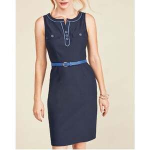ModCloth Sleeveless Sheath Dress Womens Small Dark Blue Above The Knee Workwear